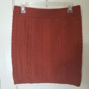 ATMOSPHERE orange rust cable knit sweater material pull on skirt M